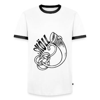 Sköll, Skoell oder Skohell oder Skøll DOTWORK ART - Männer Kontrast-T-Shirt - Weiß/Schwarz - Vorne - AI Model Female 172 light (172cm) & AI Model Male 178 dark (178cm)