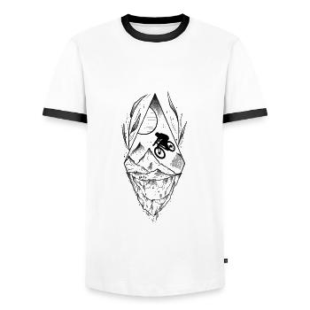 Downhill VTT style sketch & dotwork art - T-shirt contrasté Homme - blanc/noir - Devant - AI Model Female 172 light (172cm) & AI Model Male 178 dark (178cm)