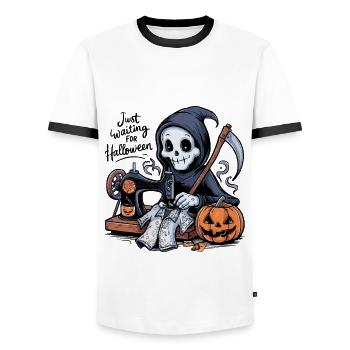 Sensenmann näht Halloween-Kostüm - Männer Kontrast-T-Shirt - Weiß/Schwarz - Vorne - AI Model Female 172 light (172cm) & AI Model Male 178 dark (178cm)