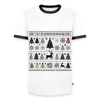 Scandinavian Christmas Elements and Winter Trees - Men's Ringer Shirt - white/black - Front - AI Model Female 172 light (172cm) & AI Model Male 178 dark (178cm)