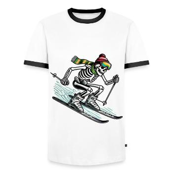 Skeleton à skis - une aventure hivernale avec une touche d’originalité - T-shirt contrasté Homme - blanc/noir - Devant - AI Model Female 172 light (172cm) & AI Model Male 178 dark (178cm)