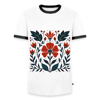 Motif floral Otomi Art culturel - T-shirt contrasté Homme - blanc/noir - Devant - AI Model Female 172 light (172cm) & AI Model Male 178 dark (178cm)