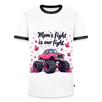 Mom’s Fight Is Our Fight - Breast Cancer Awareness - Men's Ringer Shirt - white/black - Front - AI Model Female 172 light (172cm) & AI Model Male 178 dark (178cm)