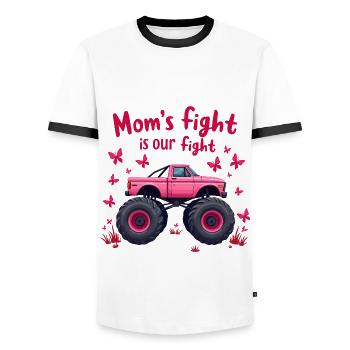 Mom’s Fight Is Our Fight - Breast Cancer Awareness - Men's Ringer Shirt - white/black - Front - AI Model Female 172 light (172cm) & AI Model Male 178 dark (178cm)