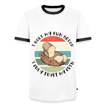 I Bake My Own Bread – I Only Trust My Oven - Men's Ringer Shirt - white/black - Front - AI Model Female 172 light (172cm) & AI Model Male 178 dark (178cm)