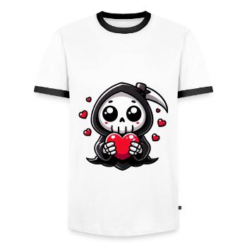 Mignon Faucheuse avec coeur - T-shirt contrasté Homme - blanc/noir - Devant - AI Model Female 172 light (172cm) & AI Model Male 178 dark (178cm)