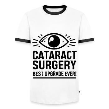 Cataract Surgery Vision Upgrade - Men's Ringer Shirt - white/black - Front - AI Model Female 172 light (172cm) & AI Model Male 178 dark (178cm)