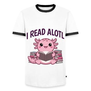 Ich lese Alotl - Süßer Axolotl Bücherwurm - Männer Kontrast-T-Shirt - Weiß/Schwarz - Vorne - AI Model Female 172 light (172cm) & AI Model Male 178 dark (178cm)