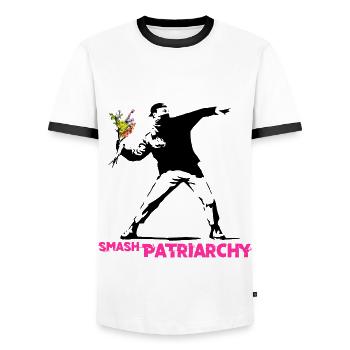 Street Art Graffiti - Smash Patriarchy - Männer Kontrast-T-Shirt - Weiß/Schwarz - Vorne - AI Model Female 172 light (172cm) & AI Model Male 178 dark (178cm)