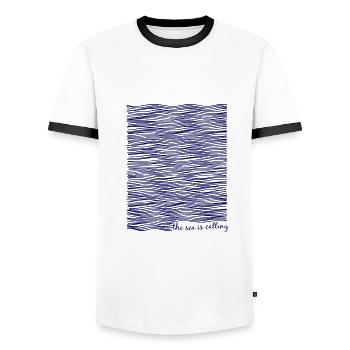 the sea is calling - das Meer ruft - Männer Kontrast-T-Shirt - Weiß/Schwarz - Vorne - AI Model Female 172 light (172cm) & AI Model Male 178 dark (178cm)