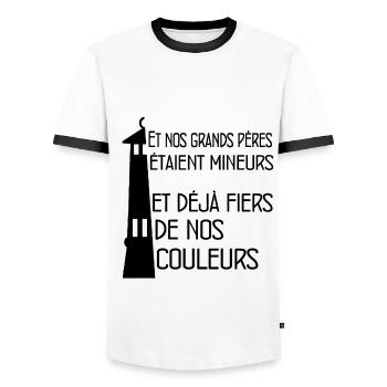 Mineurs Lensois - T-shirt contrasté Homme - blanc/noir - Devant - AI Model Female 172 light (172cm) & AI Model Male 178 dark (178cm)