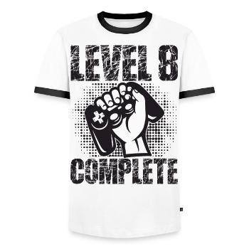 Level 8 Complete Geburtstagsgeschenk 8 Jahre Gamer - Männer Kontrast-T-Shirt - Weiß/Schwarz - Vorne - AI Model Female 172 light (172cm) & AI Model Male 178 dark (178cm)