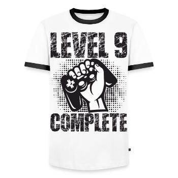 Level 9 Complete Birthday Gift 9 Years Gamer - Men's Ringer Shirt - white/black - Front - AI Model Female 172 light (172cm) & AI Model Male 178 dark (178cm)