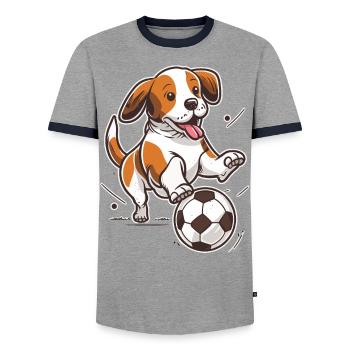 Soccer Pup - Men's Ringer Shirt - grey/navy  - Front - AI Model Female 172 light (172cm) & AI Model Male 178 light (178cm)