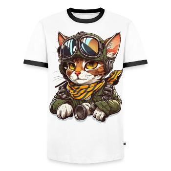 Cat Fly - Men's Ringer Shirt - white/black - Front - AI Model Female 172 light (172cm) & AI Model Male 178 dark (178cm)