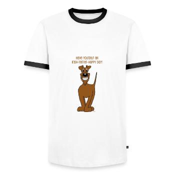 Irischer Terrier Smile - Männer Kontrast-T-Shirt - Weiß/Schwarz - Vorne - AI Model Female 172 light (172cm) & AI Model Male 178 dark (178cm)