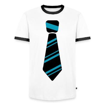 Krawatte Blau - Männer Kontrast-T-Shirt - Weiß/Schwarz - Vorne - AI Model Female 172 light (172cm) & AI Model Male 178 dark (178cm)