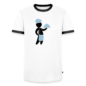 Ein Gourmet-Koch bedient Gäste - Männer Kontrast-T-Shirt - Weiß/Schwarz - Vorne - AI Model Female 172 light (172cm) & AI Model Male 178 dark (178cm)