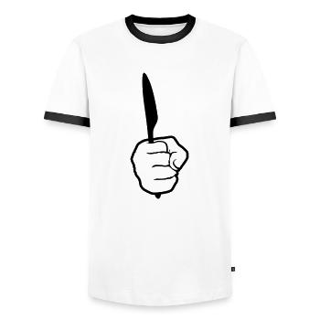 cool messer hand halten besteck essen gehen hunger - Männer Kontrast-T-Shirt - Weiß/Schwarz - Vorne - AI Model Female 172 light (172cm) & AI Model Male 178 dark (178cm)