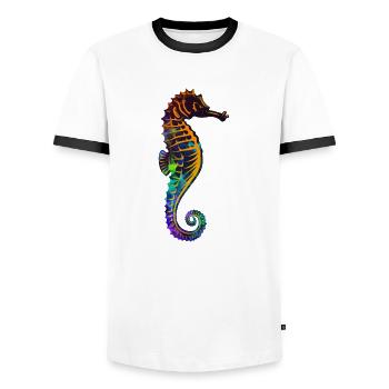 Fluorescent Seahorse by the Manzanita’s - T-shirt contrasté Homme - blanc/noir - Devant - AI Model Female 172 light (172cm) & AI Model Male 178 dark (178cm)