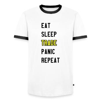 Eat Sleep Trade Panic Repeat - Men's Ringer Shirt - white/black - Front - AI Model Female 172 light (172cm) & AI Model Male 178 dark (178cm)
