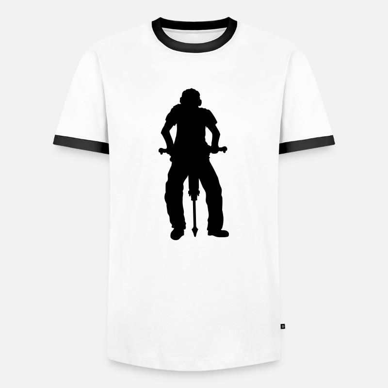 Construction worker Jackhammer Silhouette - Men's Ringer Shirt - white/black
