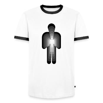 3D - HUMAN inverted - Men's Ringer Shirt - white/black - Front - AI Model Female 172 light (172cm) & AI Model Male 178 dark (178cm)
