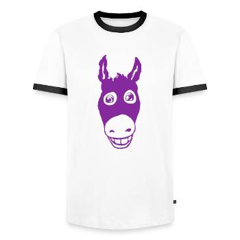 Âne souriant violet - T-shirt contrasté Homme - blanc/noir - Devant - AI Model Female 172 light (172cm) & AI Model Male 178 dark (178cm)