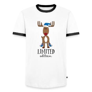 L’orignal Rudolph à Noël - T-shirt contrasté Homme - blanc/noir - Devant - AI Model Female 172 light (172cm) & AI Model Male 178 dark (178cm)
