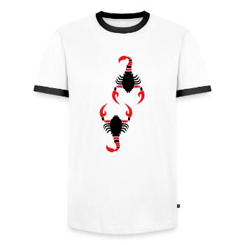 scorpion - Men's Ringer Shirt - white/black - Front - AI Model Female 172 light (172cm) & AI Model Male 178 dark (178cm)
