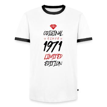 1971 limited edition - Männer Kontrast-T-Shirt - Weiß/Schwarz - Vorne - AI Model Female 172 light (172cm) & AI Model Male 178 dark (178cm)