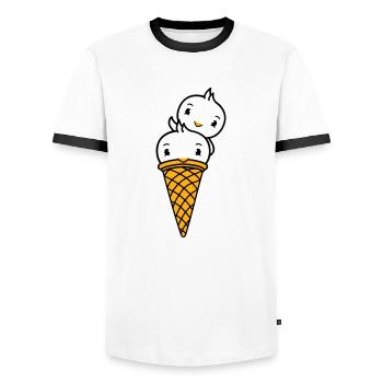 Birds Cream Waffle Cream Scoops Cream Cream Cone - Men's Ringer Shirt - white/black - Front - AI Model Female 172 light (172cm) & AI Model Male 178 dark (178cm)
