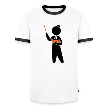 Ein Lehrer oder Professor schult sein Publikum - Männer Kontrast-T-Shirt - Weiß/Schwarz - Vorne - AI Model Female 172 light (172cm) & AI Model Male 178 dark (178cm)
