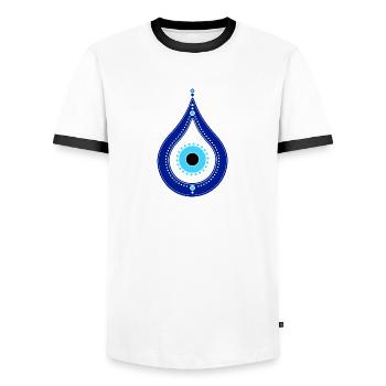 Nazar Boncuk, protection symbol, blue, eye, Turkey - Men's Ringer Shirt - white/black - Front - AI Model Female 172 light (172cm) & AI Model Male 178 dark (178cm)