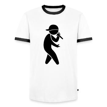 Ein Hiphop Star singt in ein Mikrofon - Männer Kontrast-T-Shirt - Weiß/Schwarz - Vorne - AI Model Female 172 light (172cm) & AI Model Male 178 dark (178cm)