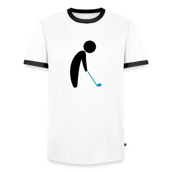 Ein Golfspieler kurz vor dem Abschlag - Männer Kontrast-T-Shirt - Weiß/Schwarz - Vorne - AI Model Female 172 light (172cm) & AI Model Male 178 dark (178cm)