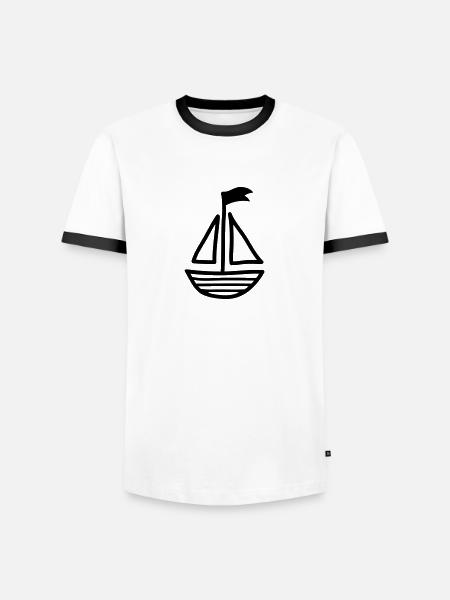 Segelboot - Line - Männer Kontrast-T-Shirt - Weiß/Schwarz