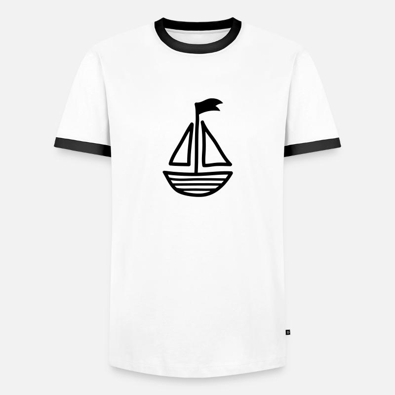 Segelboot - Line - Männer Kontrast-T-Shirt - Weiß/Schwarz