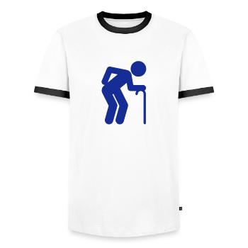 A man age at retirement age - Men's Ringer Shirt - white/black - Front - AI Model Female 172 light (172cm) & AI Model Male 178 dark (178cm)