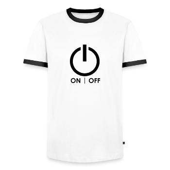 ON / OFF - Men's Ringer Shirt - white/black - Front - AI Model Female 172 light (172cm) & AI Model Male 178 dark (178cm)