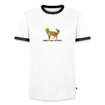 Shepherd of the Pyrenees Face Rase Multicolore - Men's Ringer Shirt - white/black - Front - AI Model Female 172 light (172cm) & AI Model Male 178 dark (178cm)