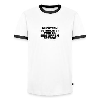 nüchtern besoffen betrunken Bier Stammkneipe Party - Männer Kontrast-T-Shirt - Weiß/Schwarz - Vorne - AI Model Female 172 light (172cm) & AI Model Male 178 dark (178cm)
