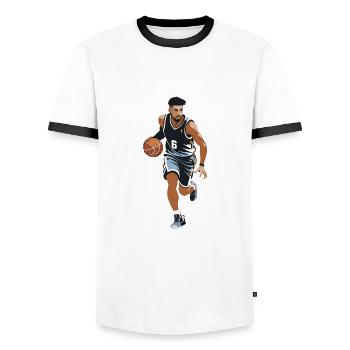 Black and White Basketball Player Illustration - Men's Ringer Shirt - white/black - Front - AI Model Female 172 light (172cm) & AI Model Male 178 dark (178cm)