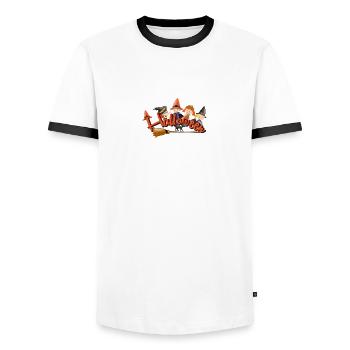 Glückliche Halloween-Hexe - Männer Kontrast-T-Shirt - Weiß/Schwarz - Vorne - AI Model Female 172 light (172cm) & AI Model Male 178 dark (178cm)