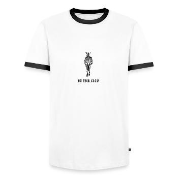 Du mich auch,Du kannst mich mal Zebra Geschenk - Männer Kontrast-T-Shirt - Weiß/Schwarz - Vorne - AI Model Female 172 light (172cm) & AI Model Male 178 dark (178cm)