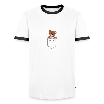 joli nounours dans la poche, poche de chemise imprimée - T-shirt contrasté Homme - blanc/noir - Devant - AI Model Female 172 light (172cm) & AI Model Male 178 dark (178cm)