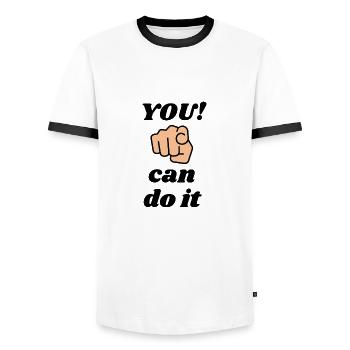 Tu peux le faire - T-shirt contrasté Homme - blanc/noir - Devant - AI Model Female 172 light (172cm) & AI Model Male 178 dark (178cm)