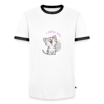 I MEOW YOU - Chat - Mignon - Chaton - Amour - Je t’aime - T-shirt contrasté Homme - blanc/noir - Devant - AI Model Female 172 light (172cm) & AI Model Male 178 dark (178cm)