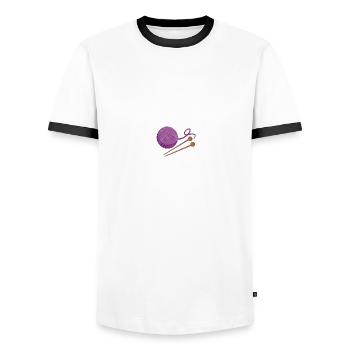 Introverted funny quote, but willing to use the S - Men's Ringer Shirt - white/black - Front - AI Model Female 172 light (172cm) & AI Model Male 178 dark (178cm)