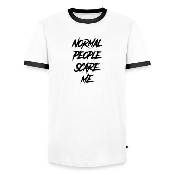 Normal People Scare Me - Men's Ringer Shirt - white/black - Front - AI Model Female 172 light (172cm) & AI Model Male 178 dark (178cm)
